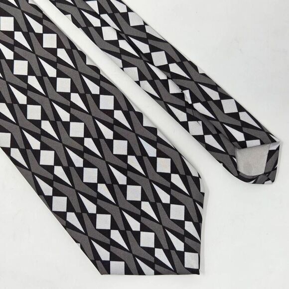 DIMARO ELEGANTE POLYESTER TIE GRAY BLACK WHITE GEOMETRIC 3.5" X 56" RETRO USA - Picture 1 of 3